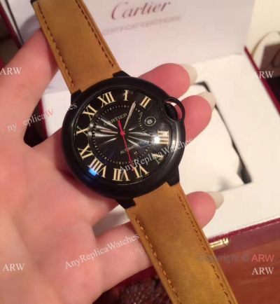 Replica Cartier Ballon Bleu Brown Leather ADLC Coating Case Watch 